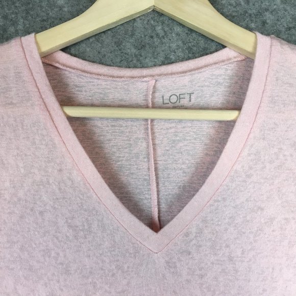 LOFT Sweater XS Solid Pink V Neck Slub Knit Semi Sheer Career Casual 7/8 Sleeve - Picture 4 of 11